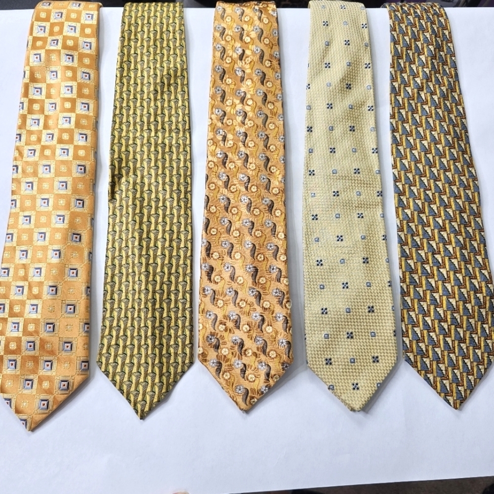Ermenegildo Zegna 100% Silk Tie Collection Bundle Of 5 Yellows And Golds